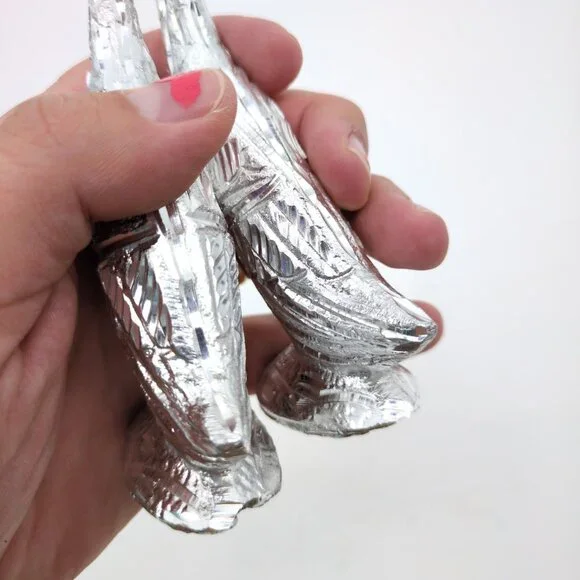 Vintage Aluminum Swan Figurine Pair 7" Hand-Carved Birds Boho Silver Decor - Picture 4 of 12